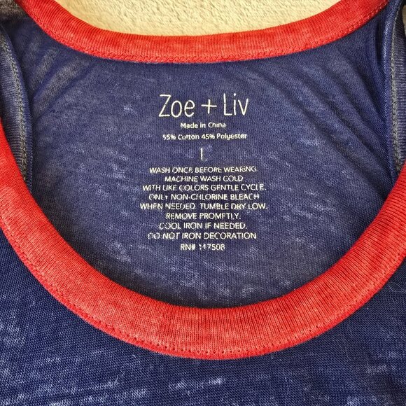 Zoe and Liv Tank Womens Large Red White Blue Thin Patriotic American Flag Summer - Picture 4 of 9